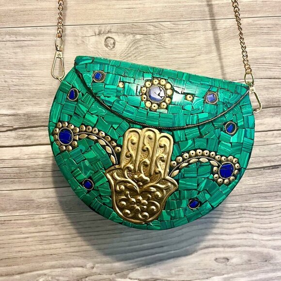 Ramla Handbags - NWOT, RAMLA Clutch Moroccan Purse Mosaic turquoise green Hamsa Hand. Boho Chic